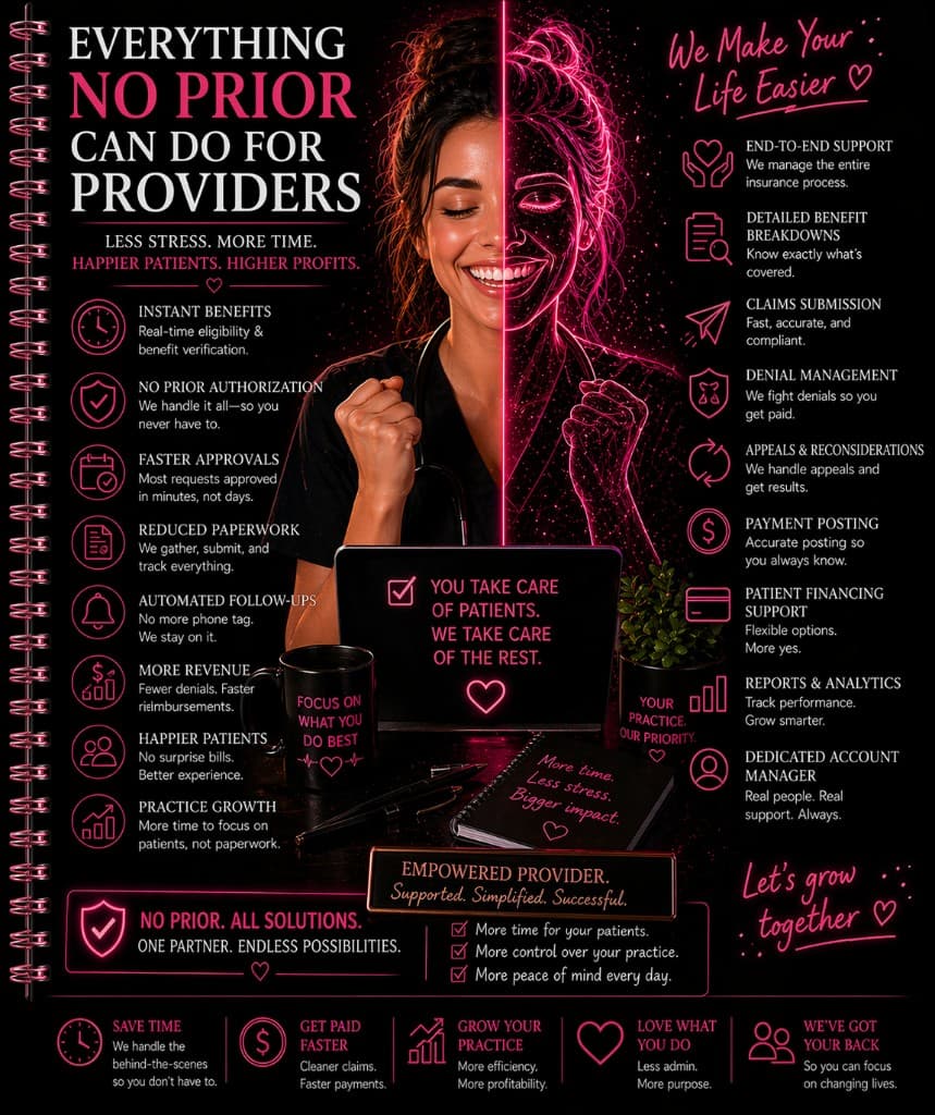 Provider at the desk — clinical and business support visual, neon brand accent