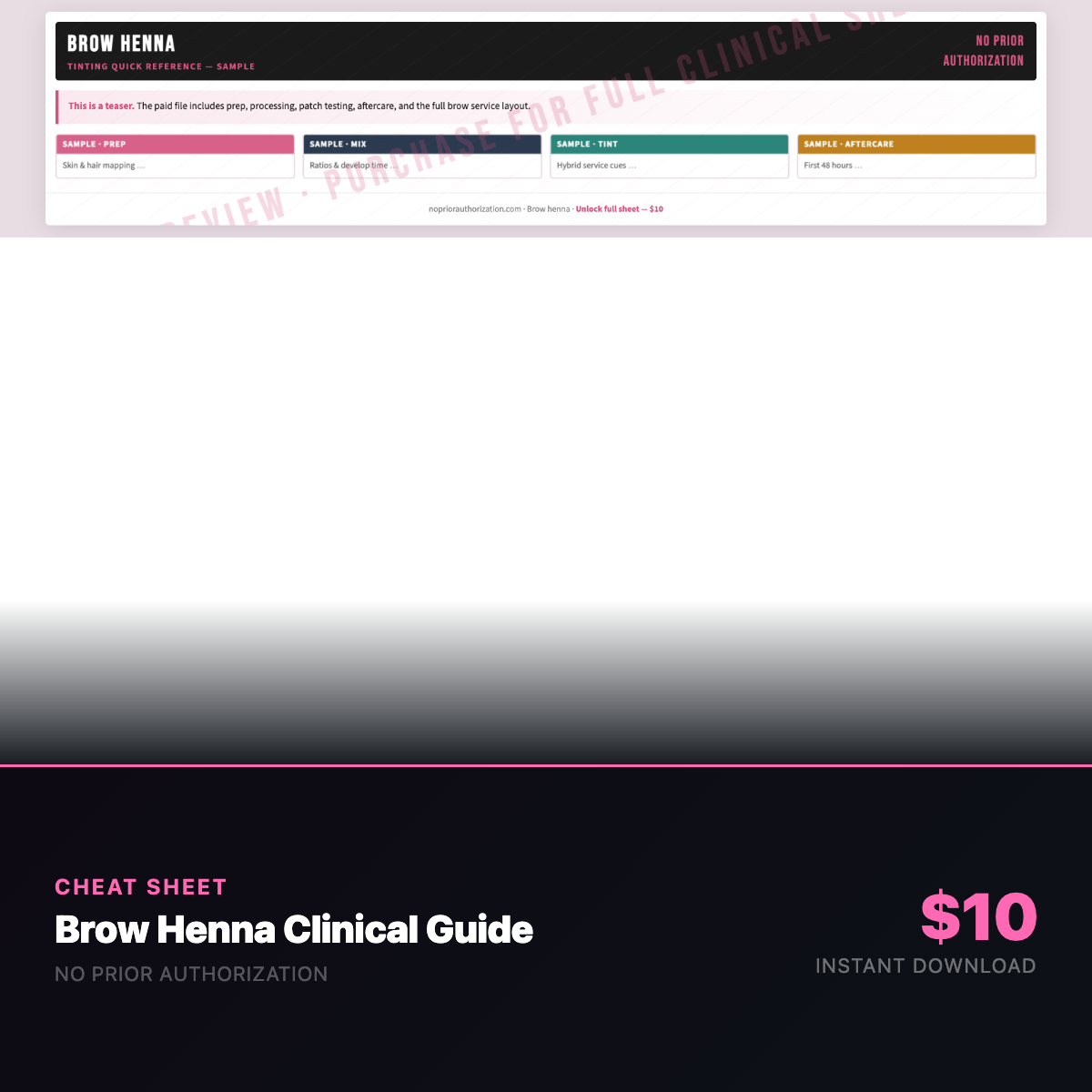 Brow Henna & Tinting Clinical Cheat Sheet