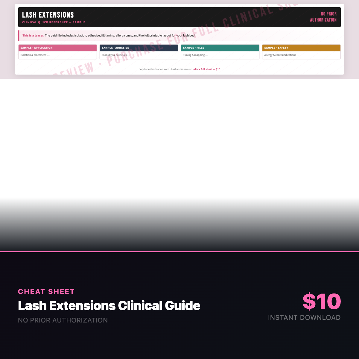 Lash Extensions Clinical Cheat Sheet
