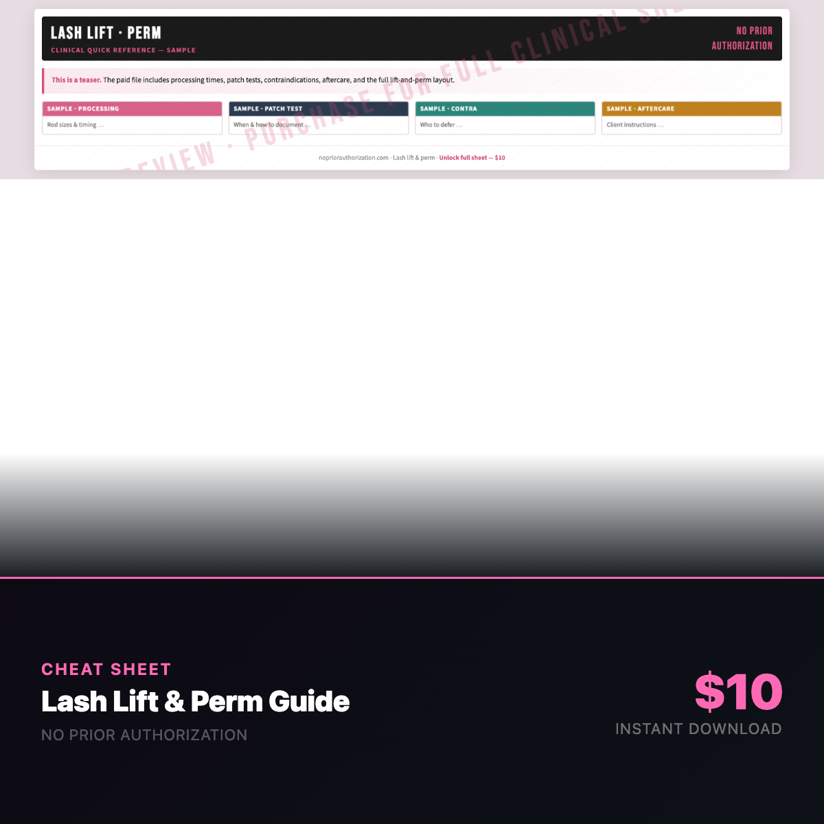 Lash Lift & Perm Clinical Cheat Sheet
