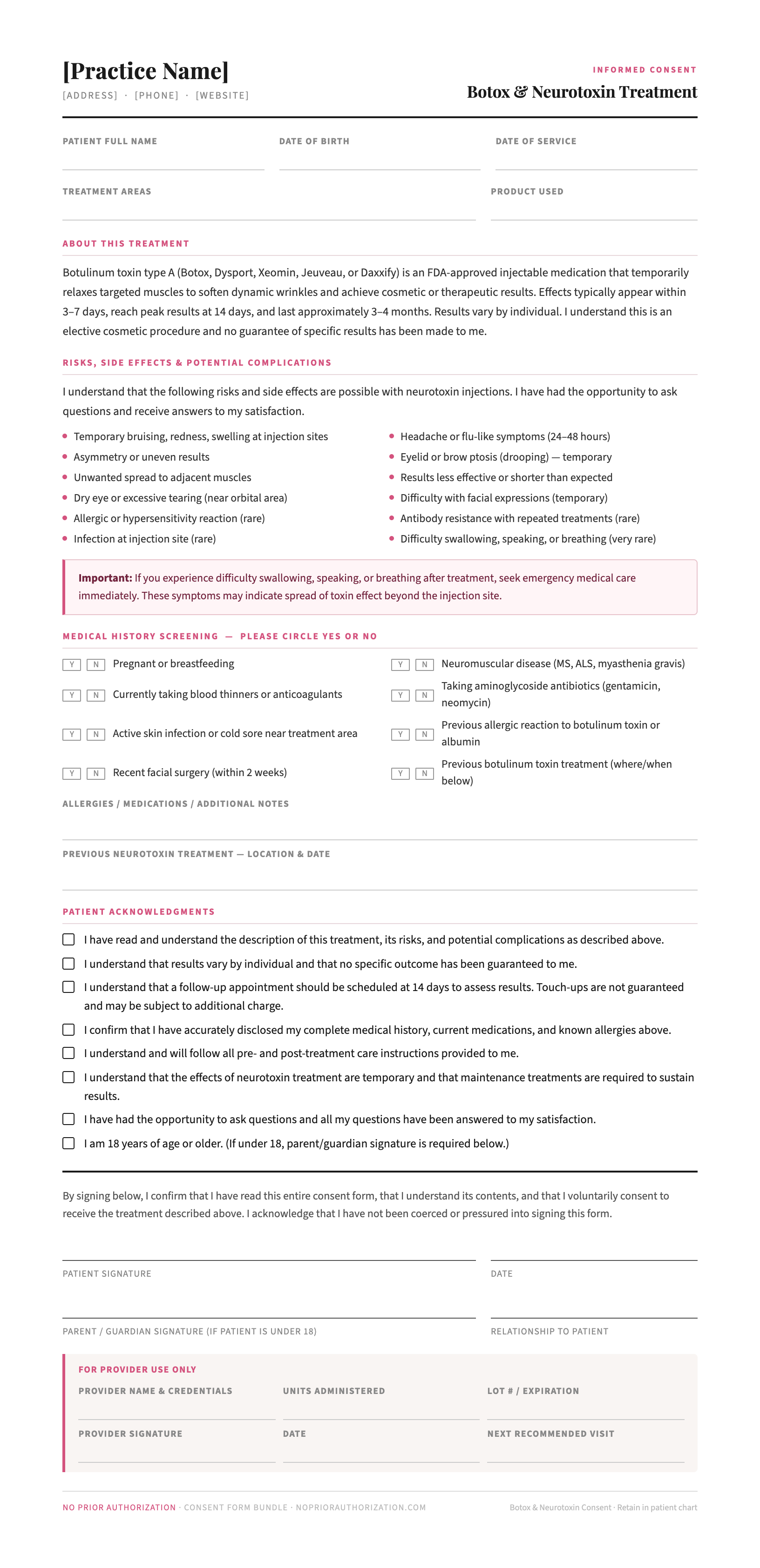 Botox & Neurotoxin Informed Consent Form