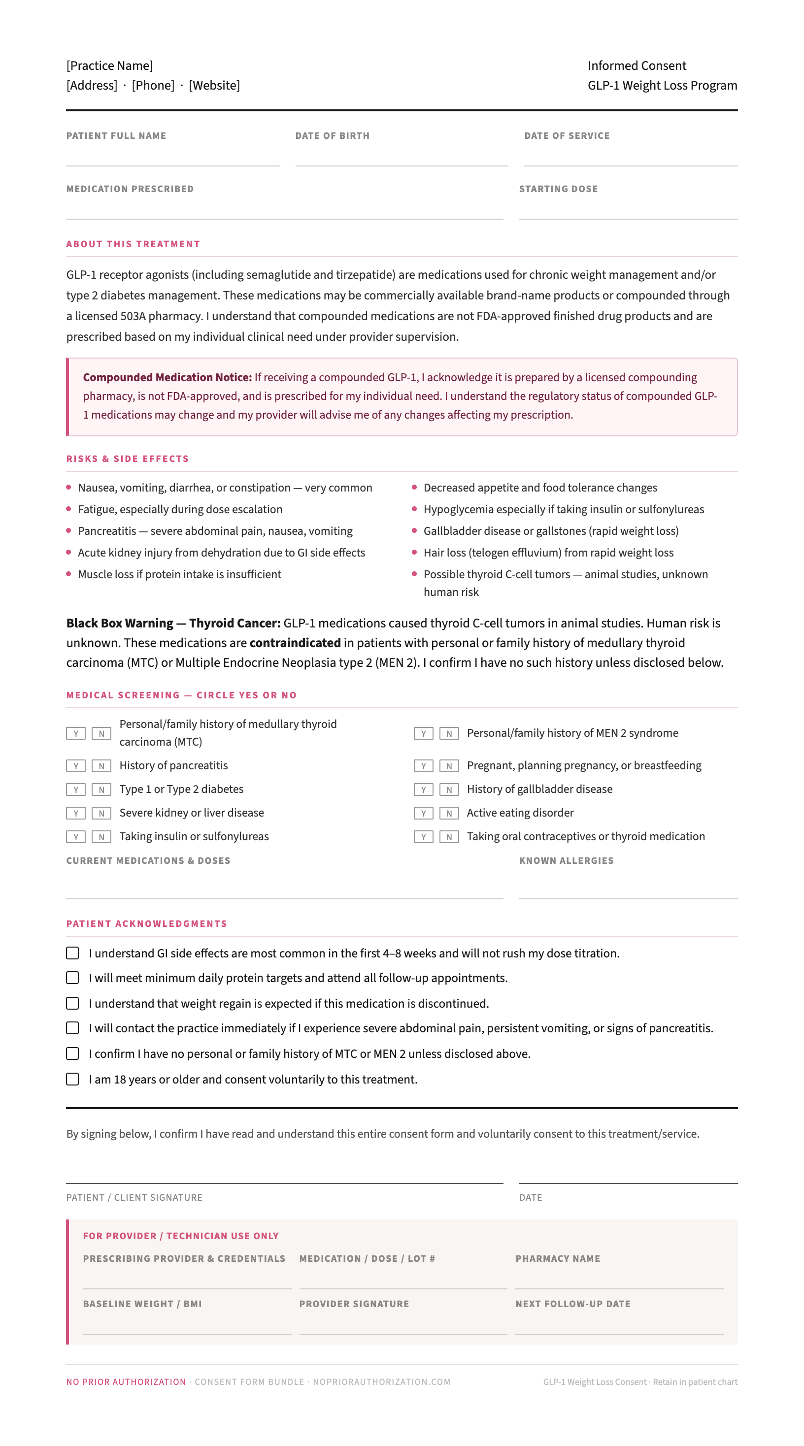 GLP-1 Weight Loss Informed Consent Form