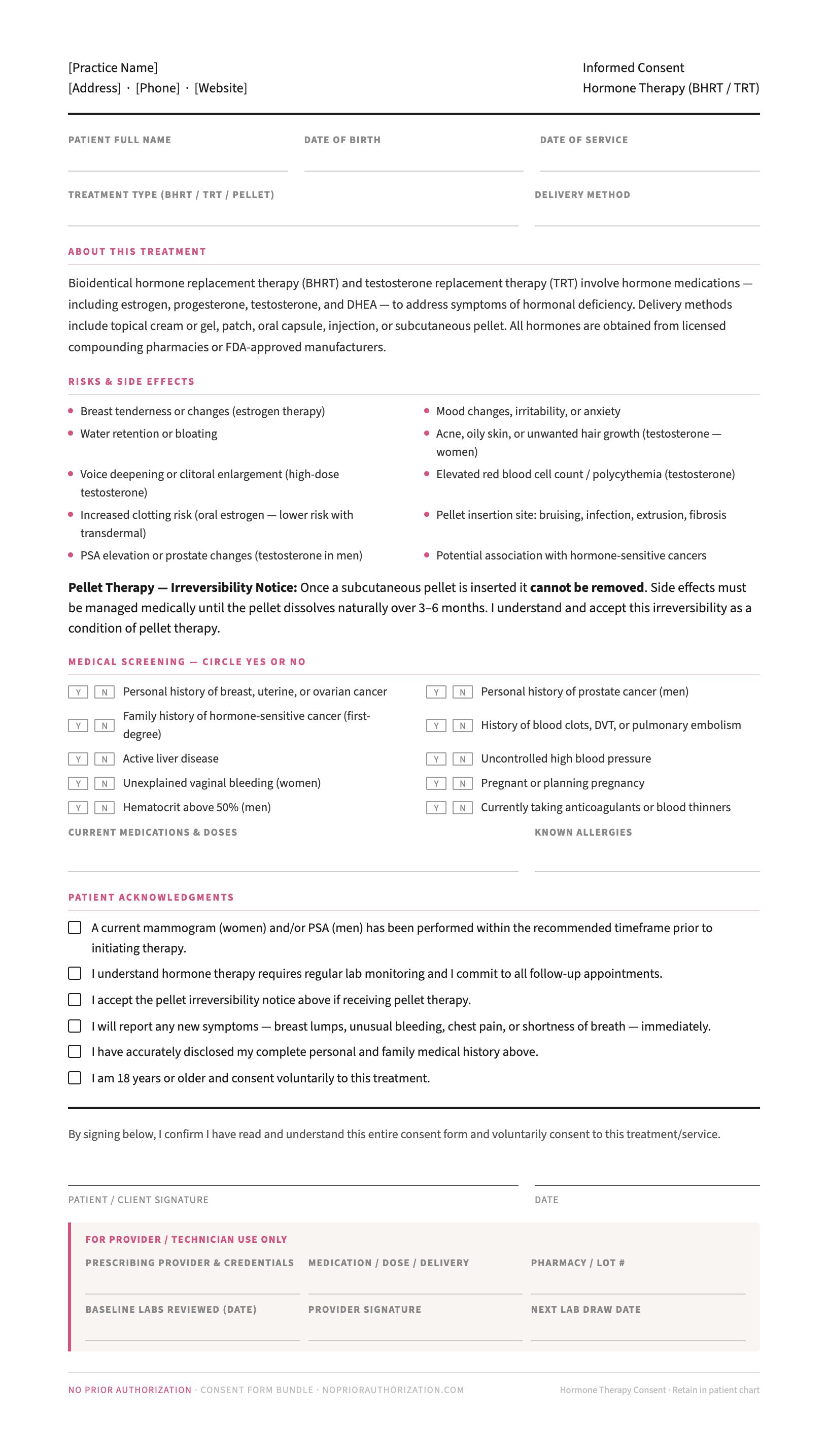 Hormone Therapy (BHRT / TRT) Informed Consent Form