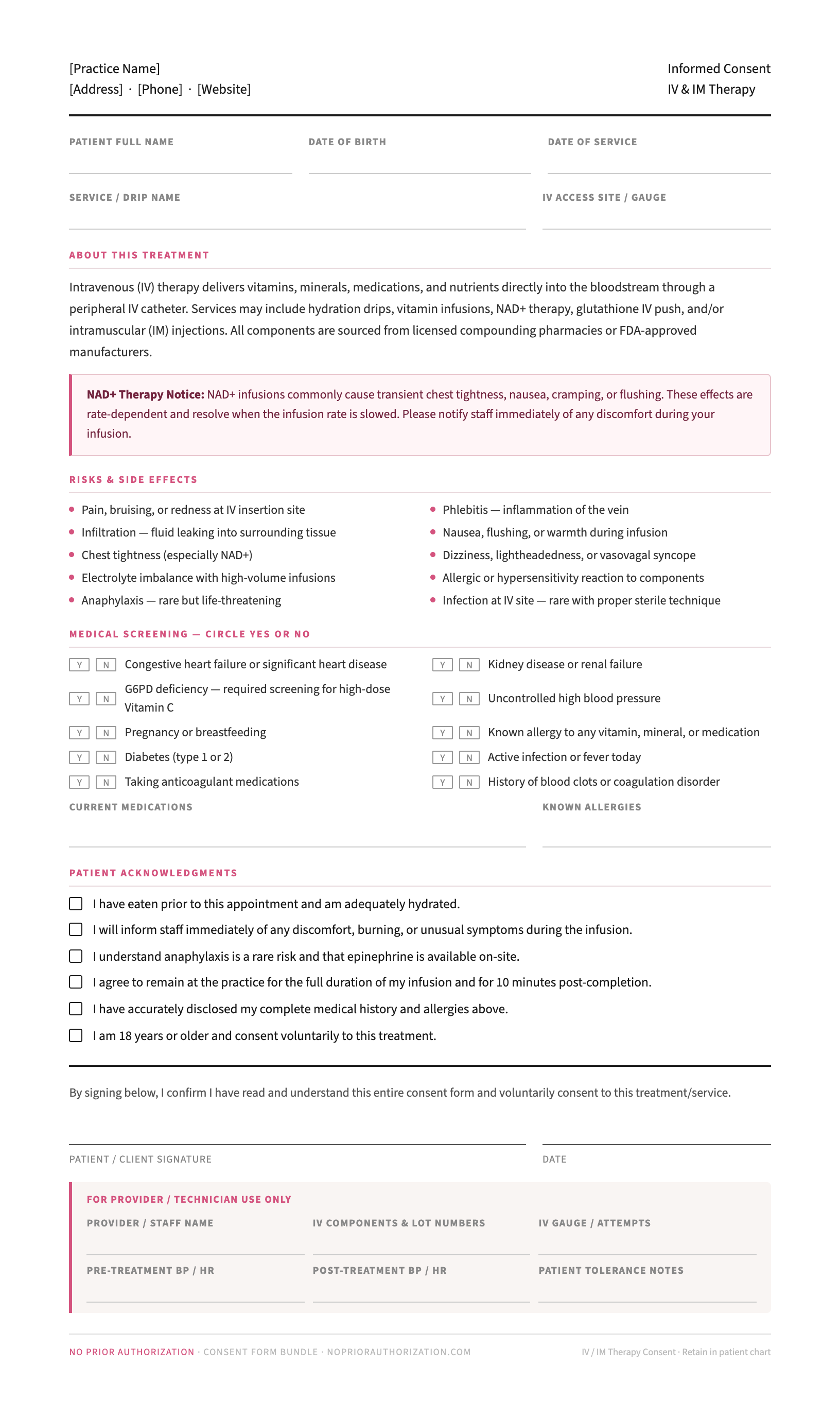 IV & IM Therapy Informed Consent Form