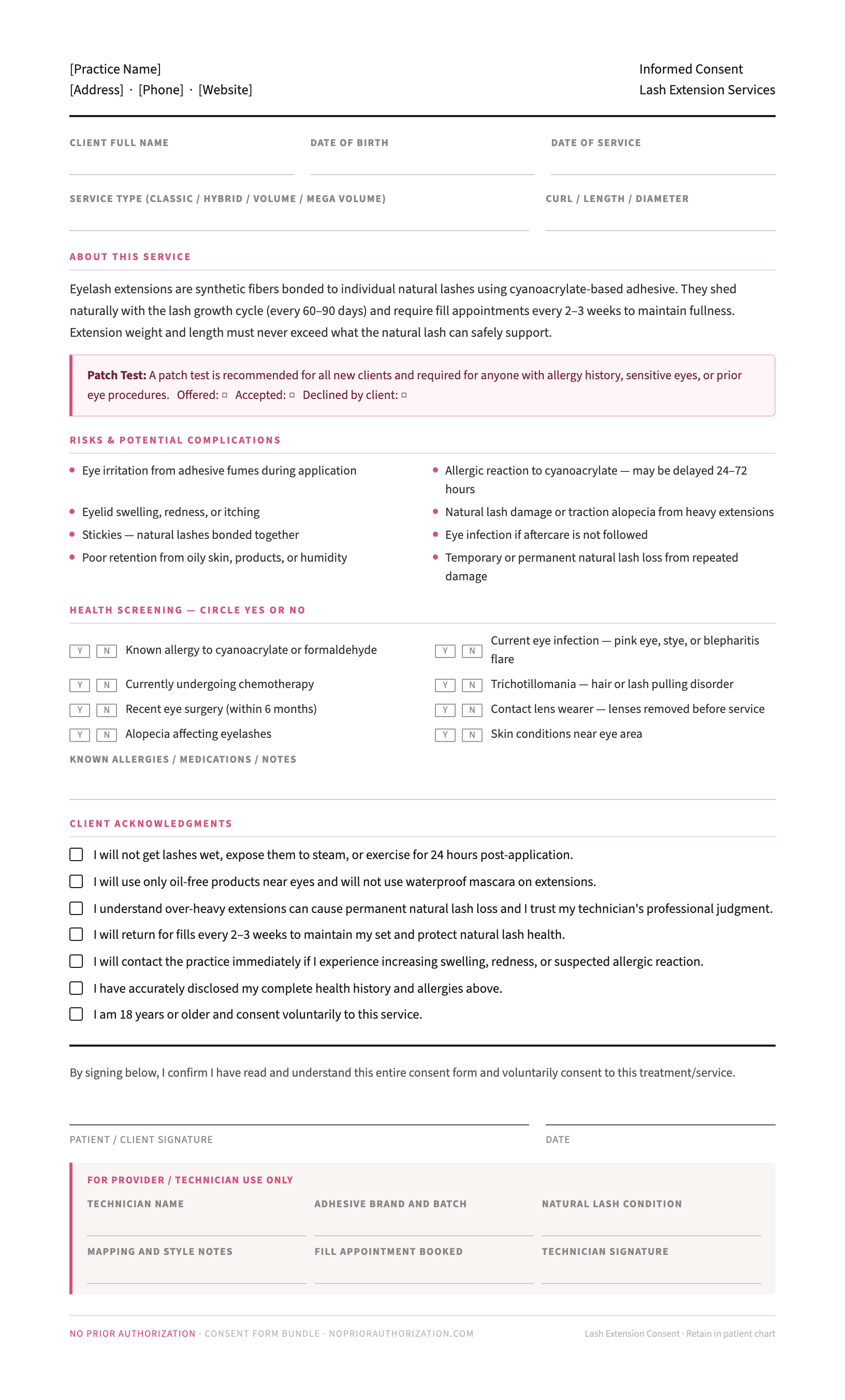 Lash Extension Informed Consent Form
