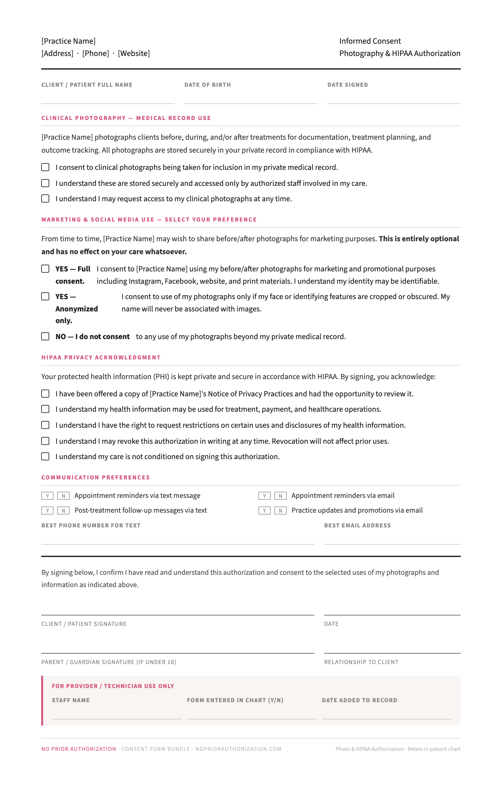 Photography & HIPAA Authorization Form