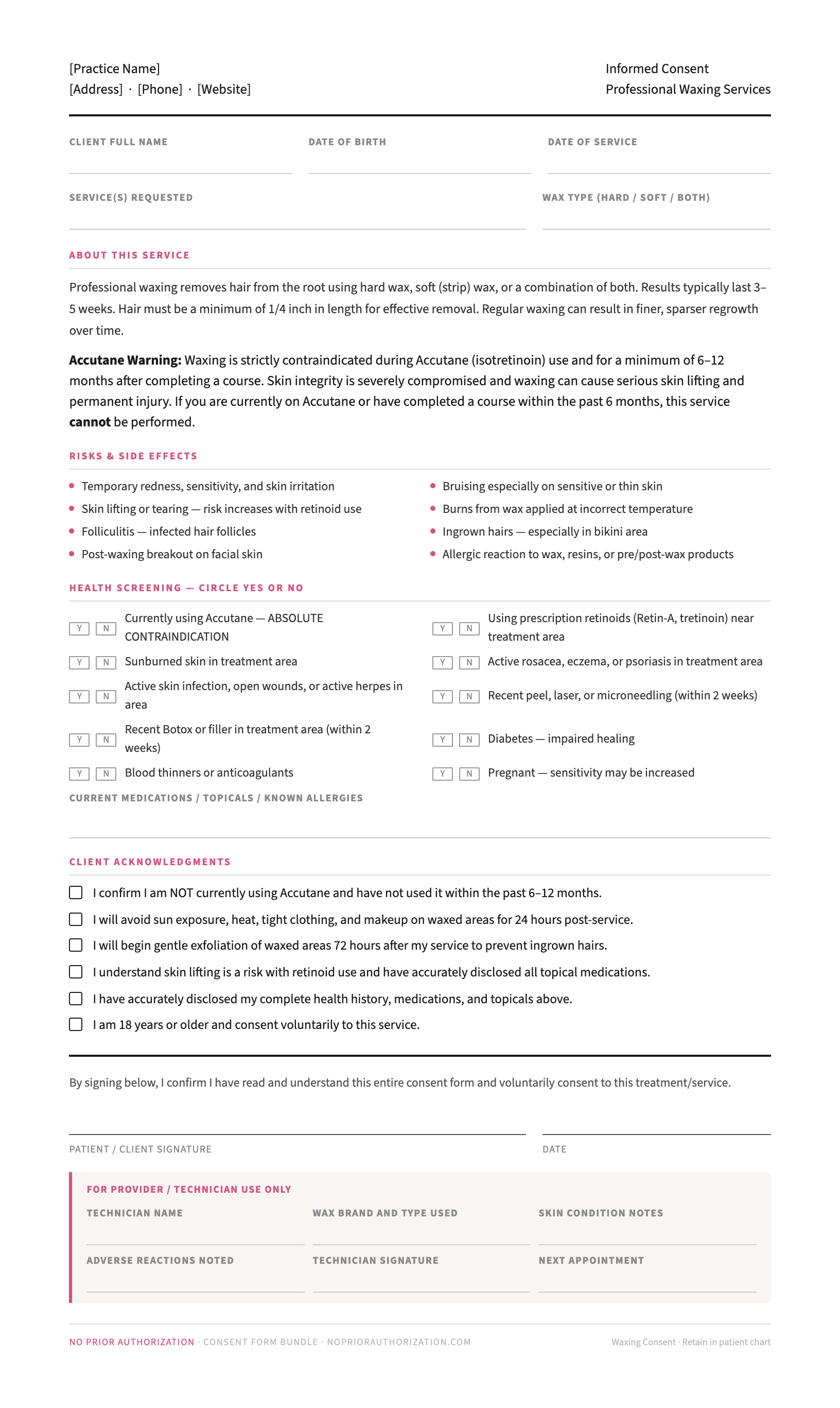 Professional Waxing Informed Consent Form